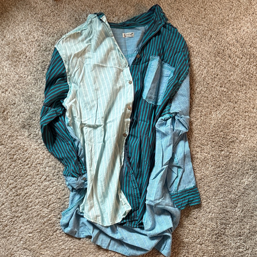 Free People Teal and Blue Plaid Shirt